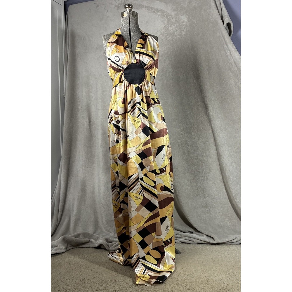 VTG Y2K Baby Phat Babydoll Halter Maxi Dress Juniors 11 Psychedelic 70s Revival - Picture 16 of 16